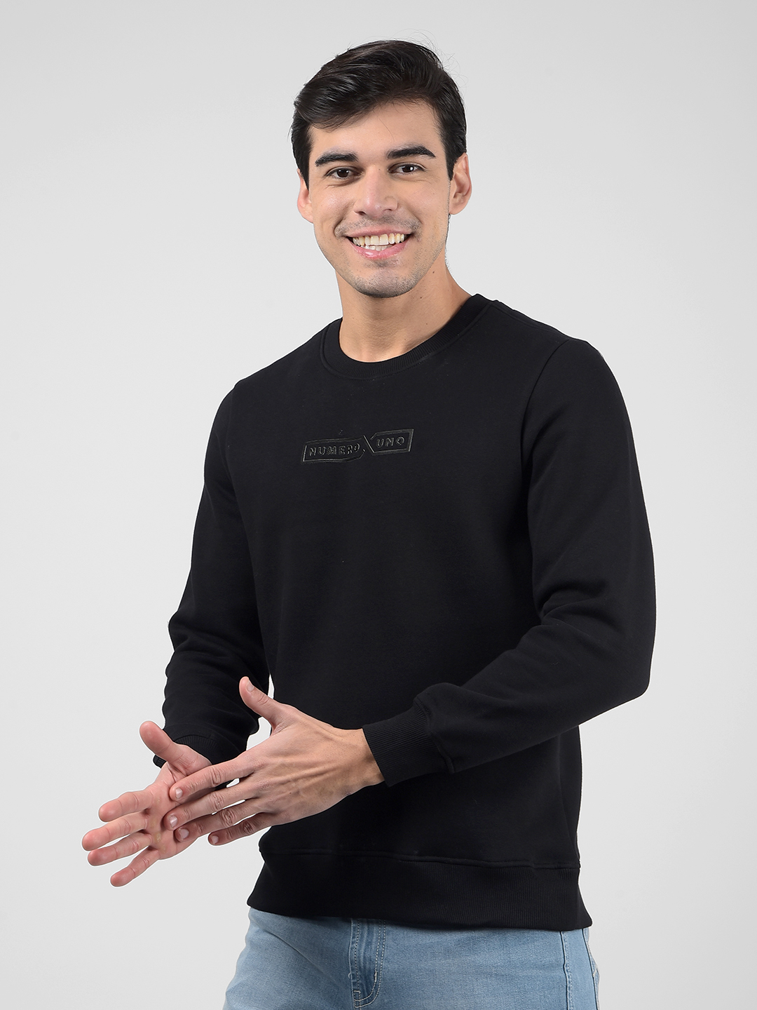 Numero Uno Men Logo Print Black Sweat Shirt